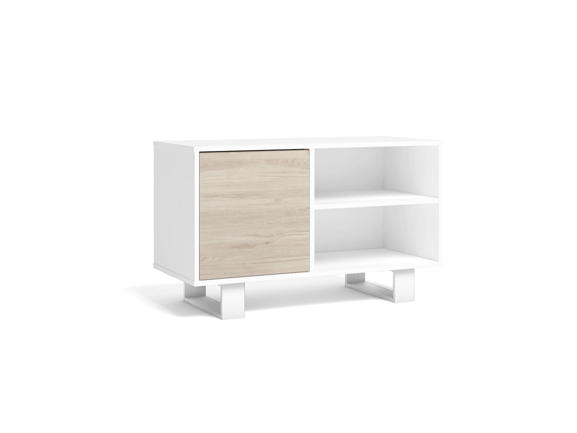 Mueble Tv 100 Con Puerta Izquierda, Modelo Wind, Color Blanco Y Roble, 95x40x57cm