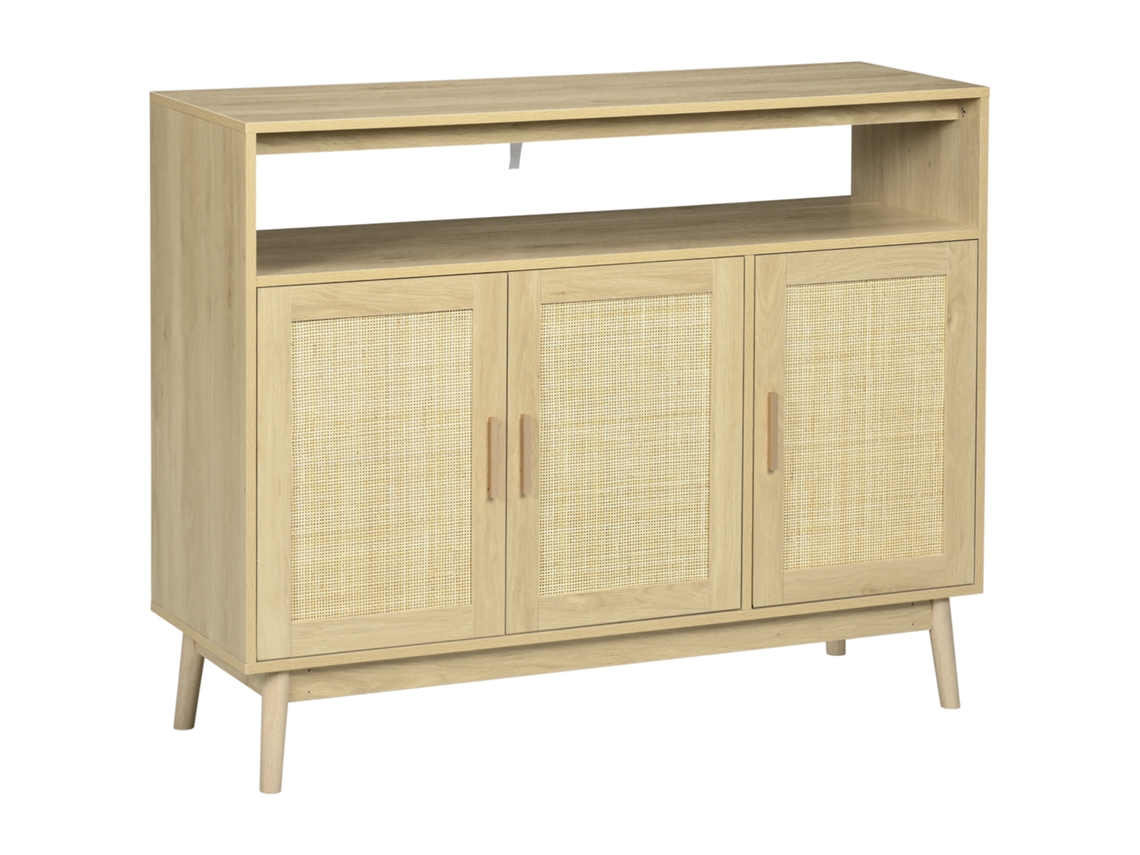 Aparador Estilo Cannage, Puertas De Malla, Patas De Madera Natural, 120x40x97