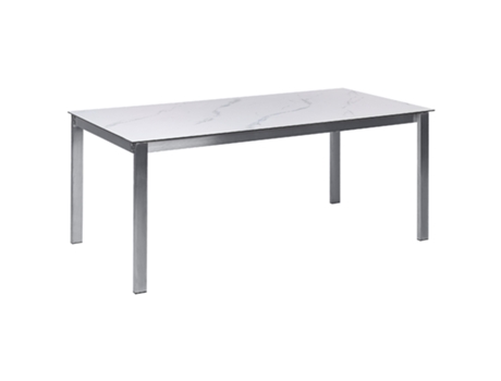 Mesa de comedor para jardín con tapa de cristal blanco efecto mármol 180 x 90 cm BELIANI Cosoleto