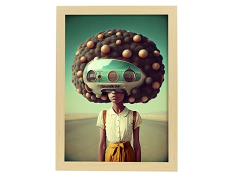 NACNIC Poster Peinado Afro En Estilo Surrealismo Cinematográfico Ilustraciones Y Grabados De Historieta Abstracta Y Artística A3 Marcos Madera