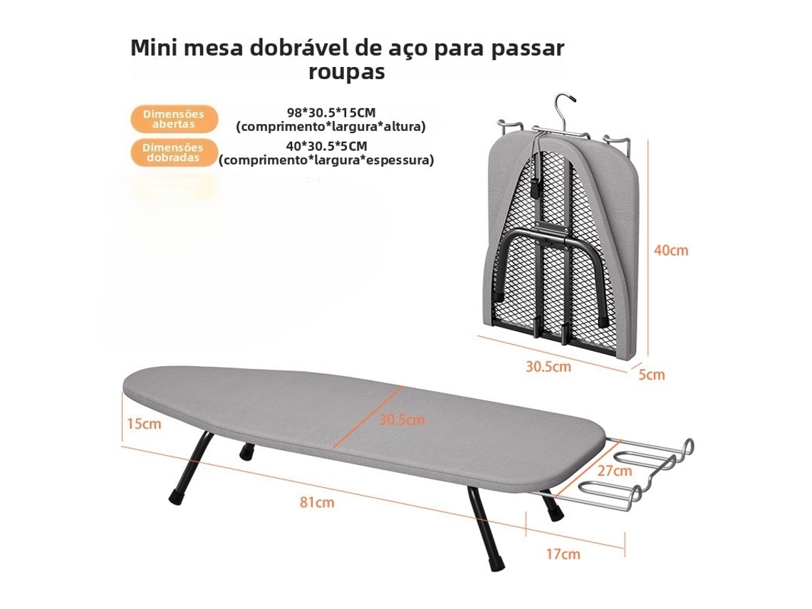 Tabla de planchar plegable de 98 x 30,5 cm, color plata, DIGITALLAB