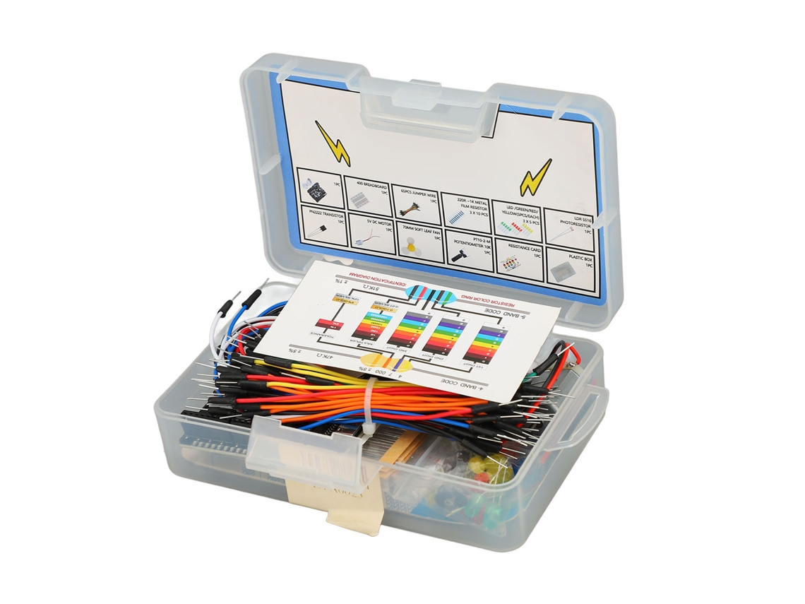 Kit De Inicio De Componentes Electrónicos Con Resistencia Led Protoboard Cable Usb Transistor Y Motor