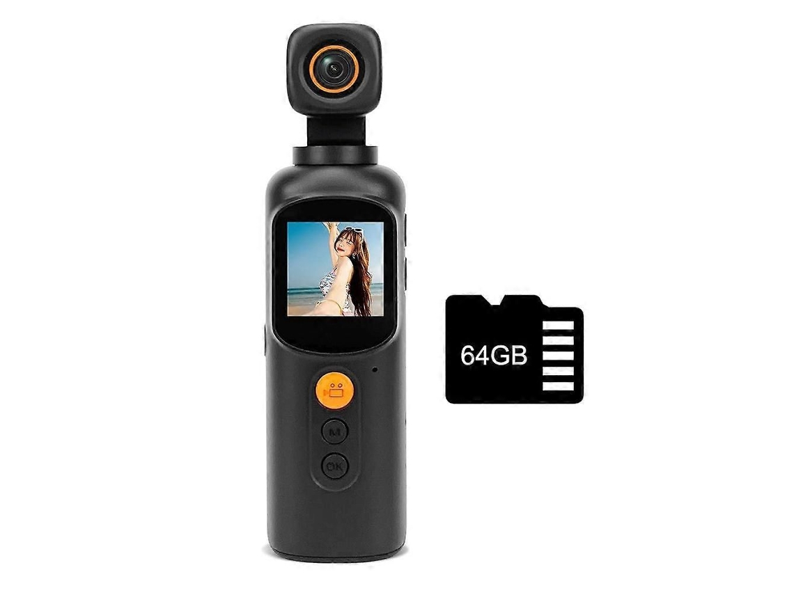 Cámaras de bolsillo 4K, cámara para vlogging con Wi-Fi y tarjeta de 64 GB, mini cámara de acción para viajes, deportes y mucho más. TAISHENGDA
