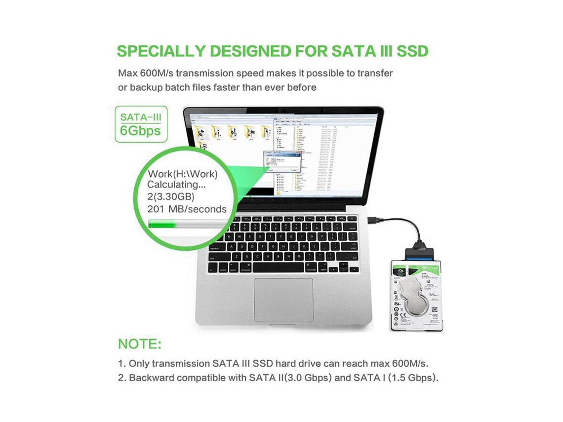 Cable Adaptador De Disco Duro Usb 3.0 A Sata Iii Con Luz Led Para Ssd Y Hdd De 2.5 Pulgadas