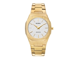 Reloj de cuarzo para hombre con hojas en relieve MDUG (dorado y blanco)