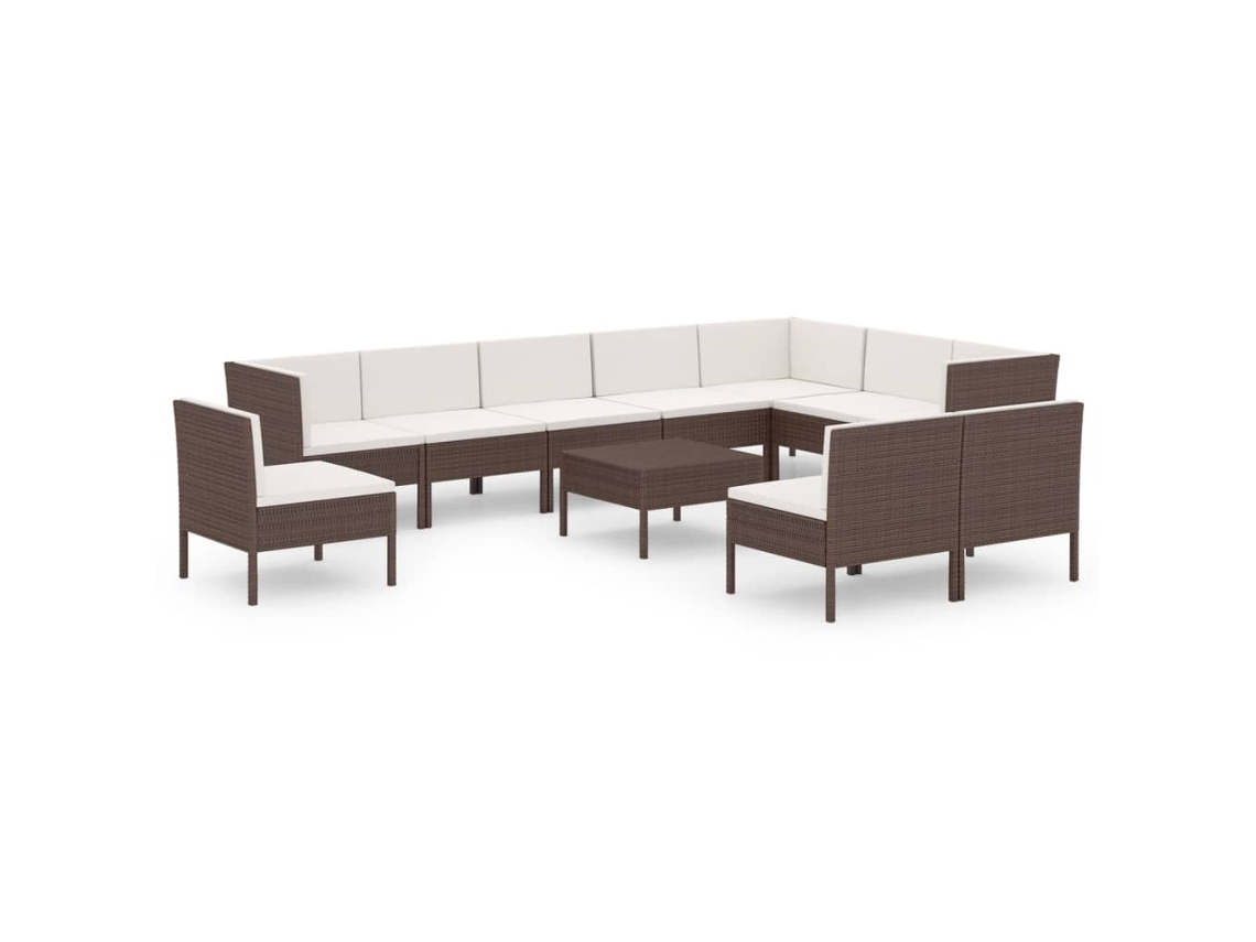 Maison Exclusive - Set Muebles De Jardín 11 Pzas Y Cojines Ratán Sintético Marrón