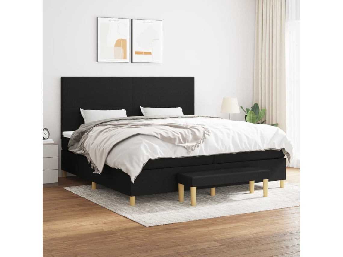 Cama Box Spring Con Colchón Tela Negro 200x200 Cm