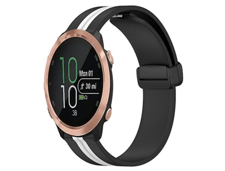 Correa para Garmin Forerunner 645 Music 20mm Cierre magnético plegable Correa de reloj de silicona Negro-Blanco VENISYMLIS