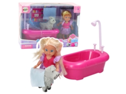 Mini muñeca con bañera y cachorro rosa y blanco B.active