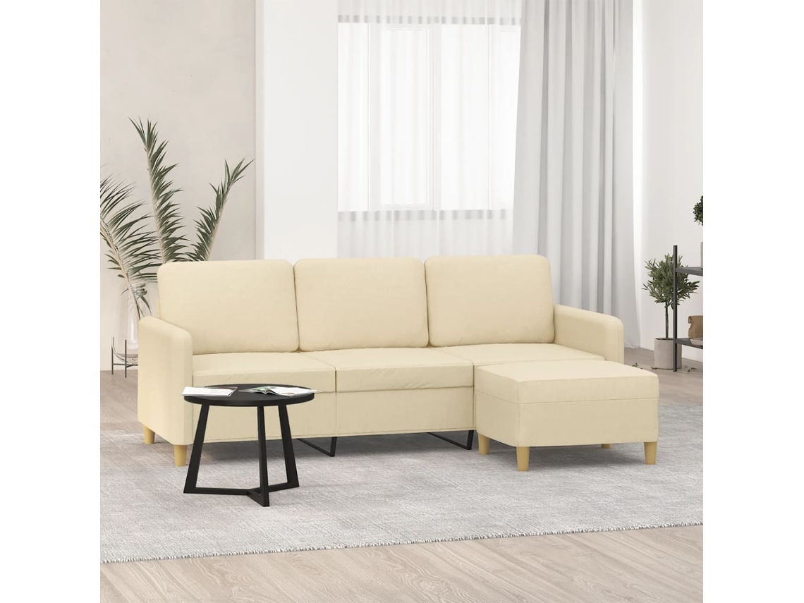 Sofá De 3 Plazas | Sofá De Salón | Sofá De Descanso Con Taburete De Tela Crema 180 Cm Wsd160640