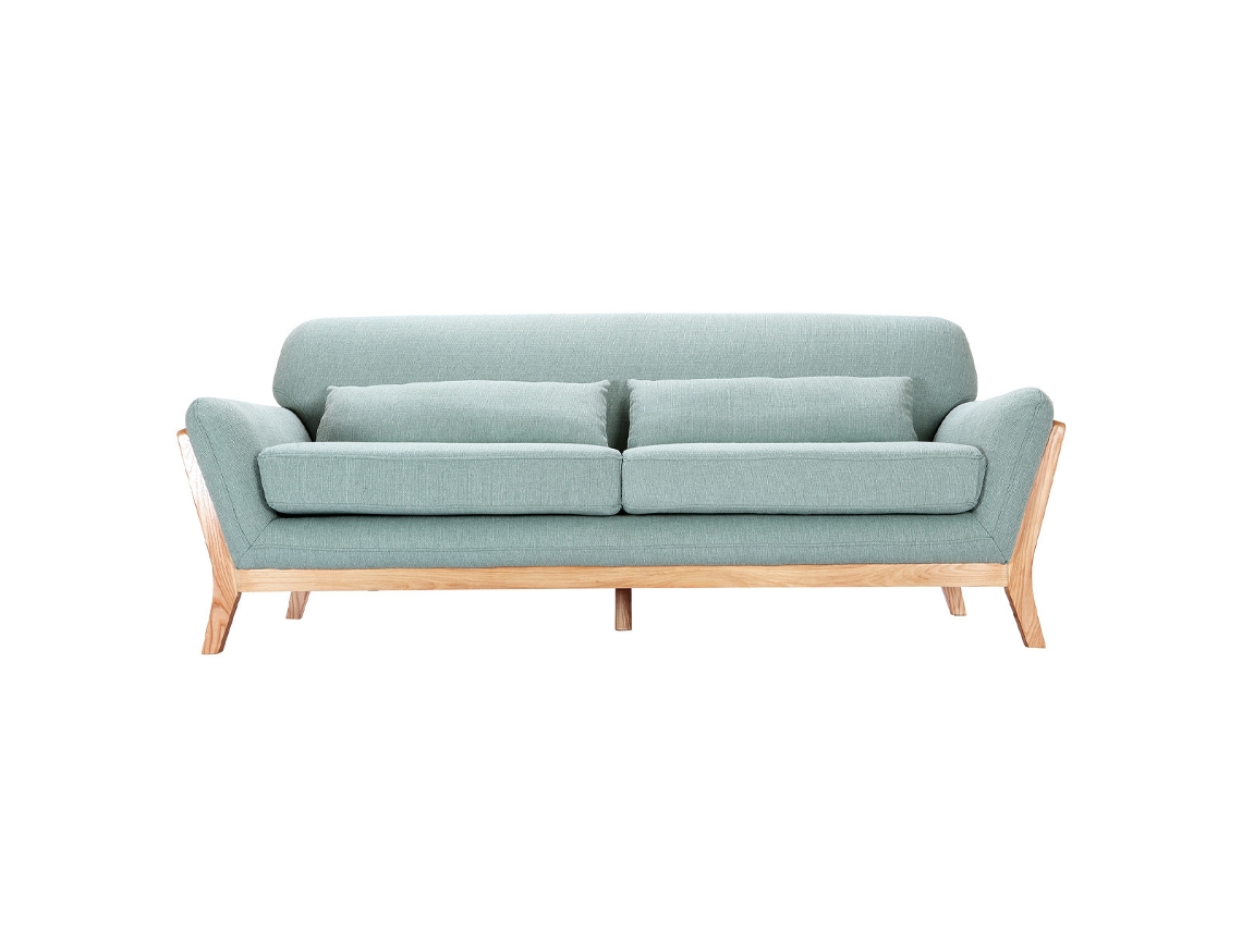 Sofá Escandinavo 3 Plazas Azul Claro Patas Madera Yoko MILIBOO