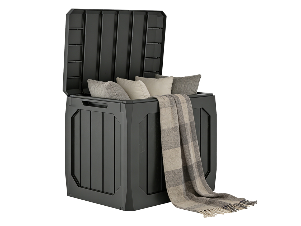 Baúl De Almacenamiento De Plástico Para Jardín, 121 Litros, Con Asas, Impermeable, Negro.