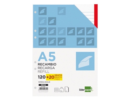 Recarga de Hojas LIDERPAPEL Faixas coloridas 120 Hojas horizontal (A5)