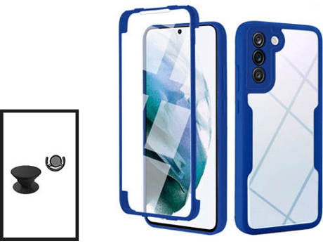 Kit Carcasa 360° Protección Frente y Verso + 1 HandHolder + 1 Soporte Samsung Galaxy S21 FE 5G GIFT4ME Azul Oscuro