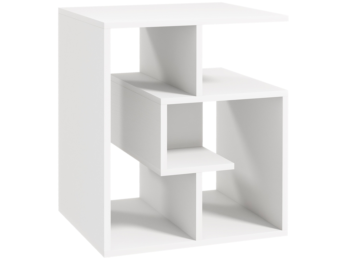 Mesita Auxiliar Blanca Con Estantes Para Salón Y Dormitorio, 45x40x55 Cm