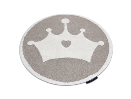 Alfombra Infantil Moderna Joy Circulo Crown, Corona Para Niños - Estructura Dos Niveles de Vellón Beige / Crema (circulo 160 cm)