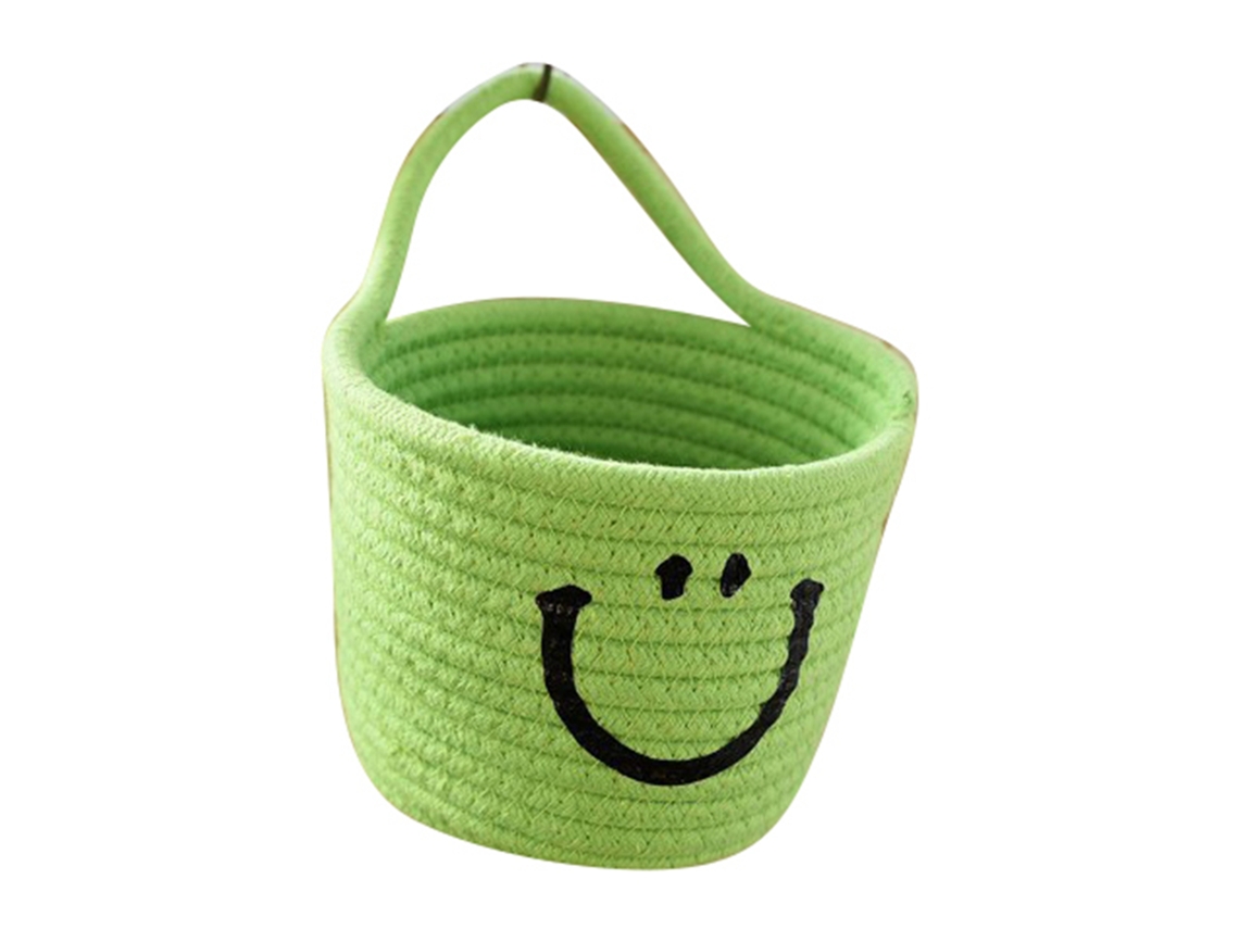 Mini Cesta De Almacenamiento Plegable De Cuerda De Algodón Esponjosa Tejida A Mano Para El Hogar, Color Verde.