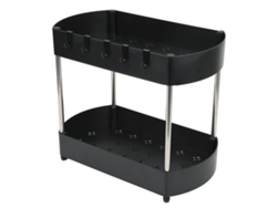 Organizador Para Debajo Del Fregadero, 2 Niveles, Con Soporte De Acero Inoxidable Y 5 Ganchos, Abs Negro.
