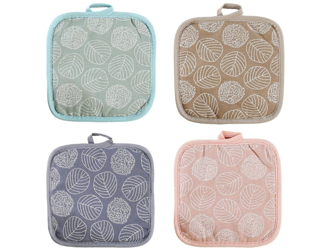 Juego de 4 agarraderas para ollas - Algodón - Resistente al calor - 17x17 cm - Accesorios de cocina