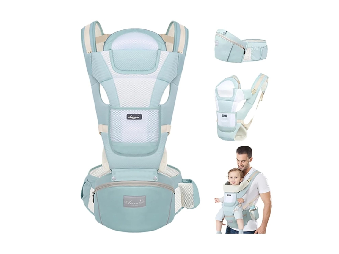 Portabebés ergonómico y transpirable con asiento de cadera para bebés de 0 a 36 meses, color verde Digitallab