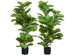 Conjunto De 2 Plantas Artificiales Decorativas 110x15 Cm Árboles Artificiales De Ficus Con 90 Hojas Y Macetas Verde
