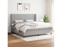 Cama Box Spring Con Colchón Tela Gris Claro 200x200 Cm