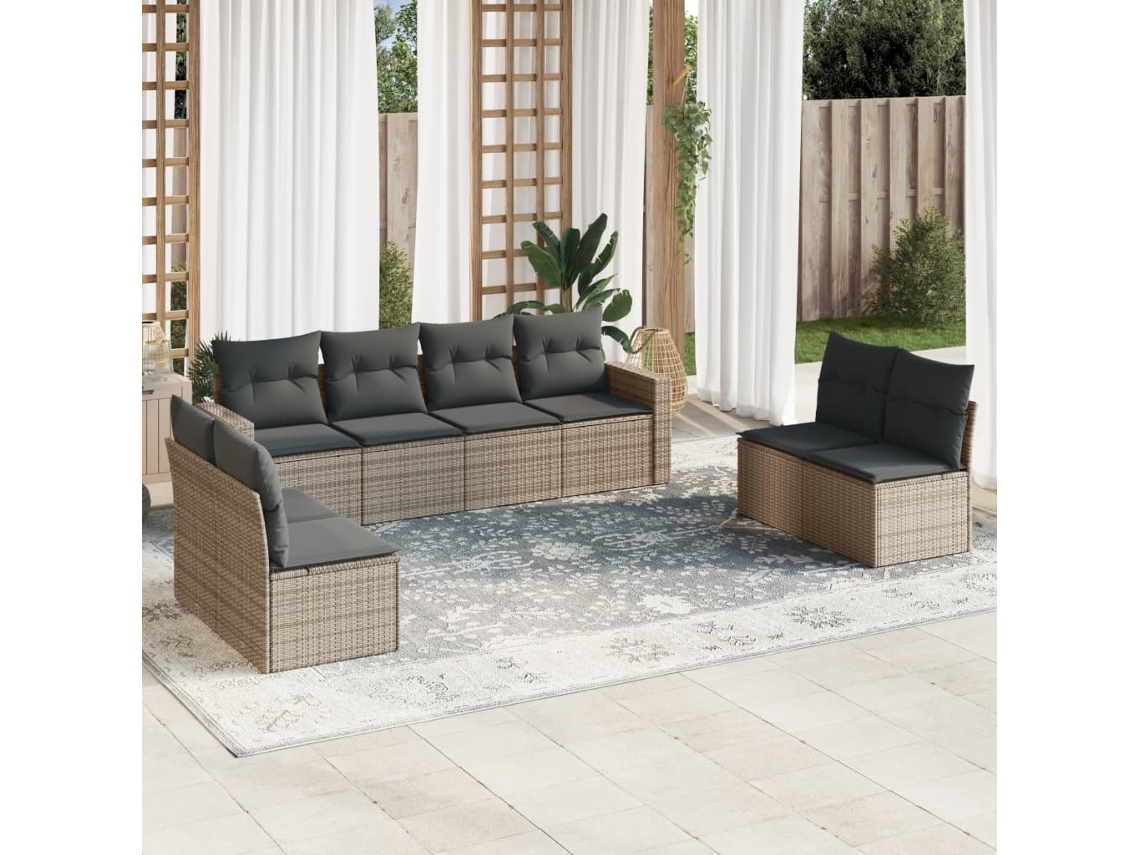 Pcs Conjunto Sofás P/ Jardim Com Almofadões Vime Pe Cinzento Dkd Home Decor
