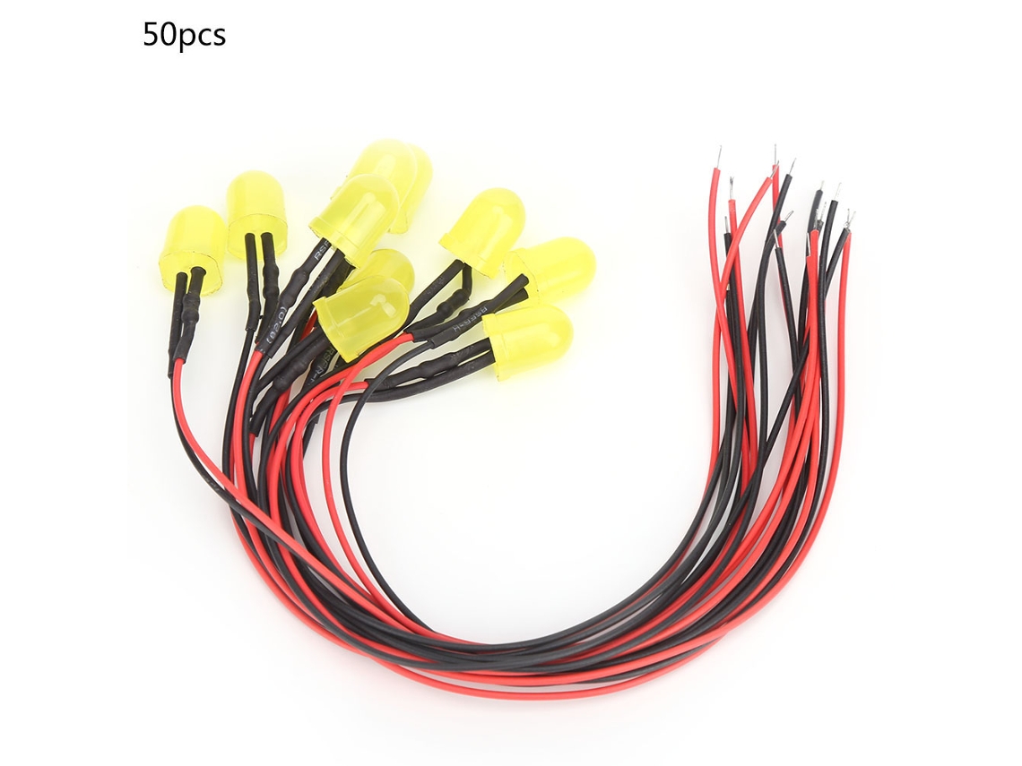 50 Bombillas Led Cromadas De 12 V 0,06 W 10 Mm Con Cable De 20 Cm 26 Awg, Accesorio Industrial, Color Amarillo.