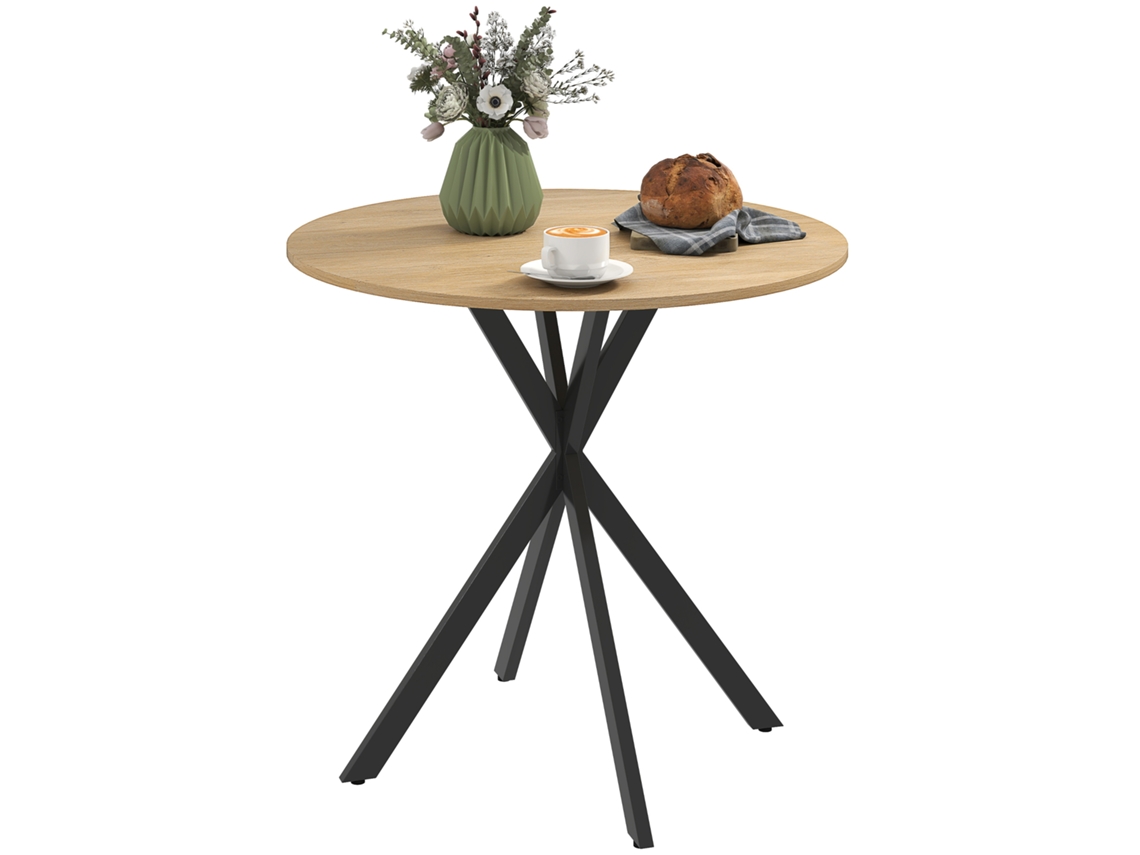 Mesa Comedor Redonda 2 Personas Patas Acero Cruzadas Roble Blanco