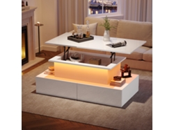 Mesa Centro Blanco Alto Brillo Led 4 Cajones 90x55x41 Almacenamiento Salón Moderno