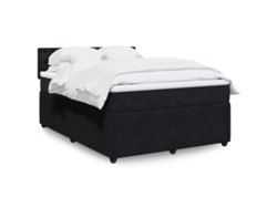 Cama Box Spring Con Colchón Terciopelo Negro 140x190 Cm