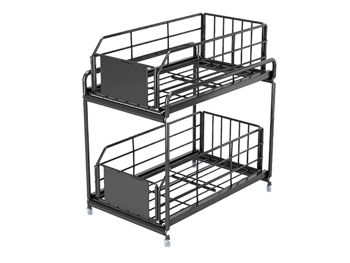 Estante Para Especias De 2 Niveles Resistente Al Agua Para Debajo Del Fregadero - Organizador De Armario De Cocina - Negro