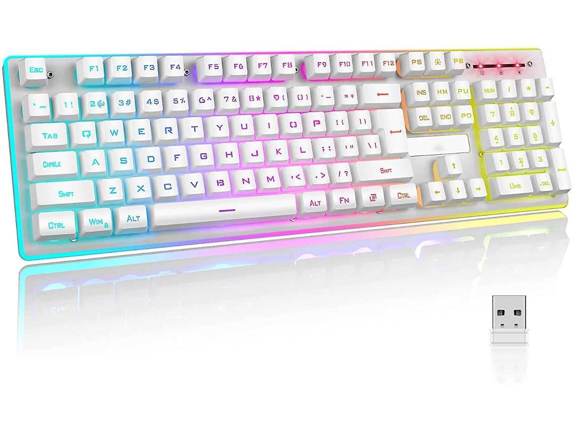 Teclado inalámbrico para juegos, recargable, 3000 mAh, 2,4 g, con retroiluminación LED, teclado mecánico táctil ergonómico Everley891