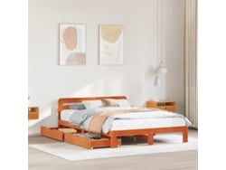 Estructura De Cama Sin Colchón Madera Maciza Marrón 135x190 Cm