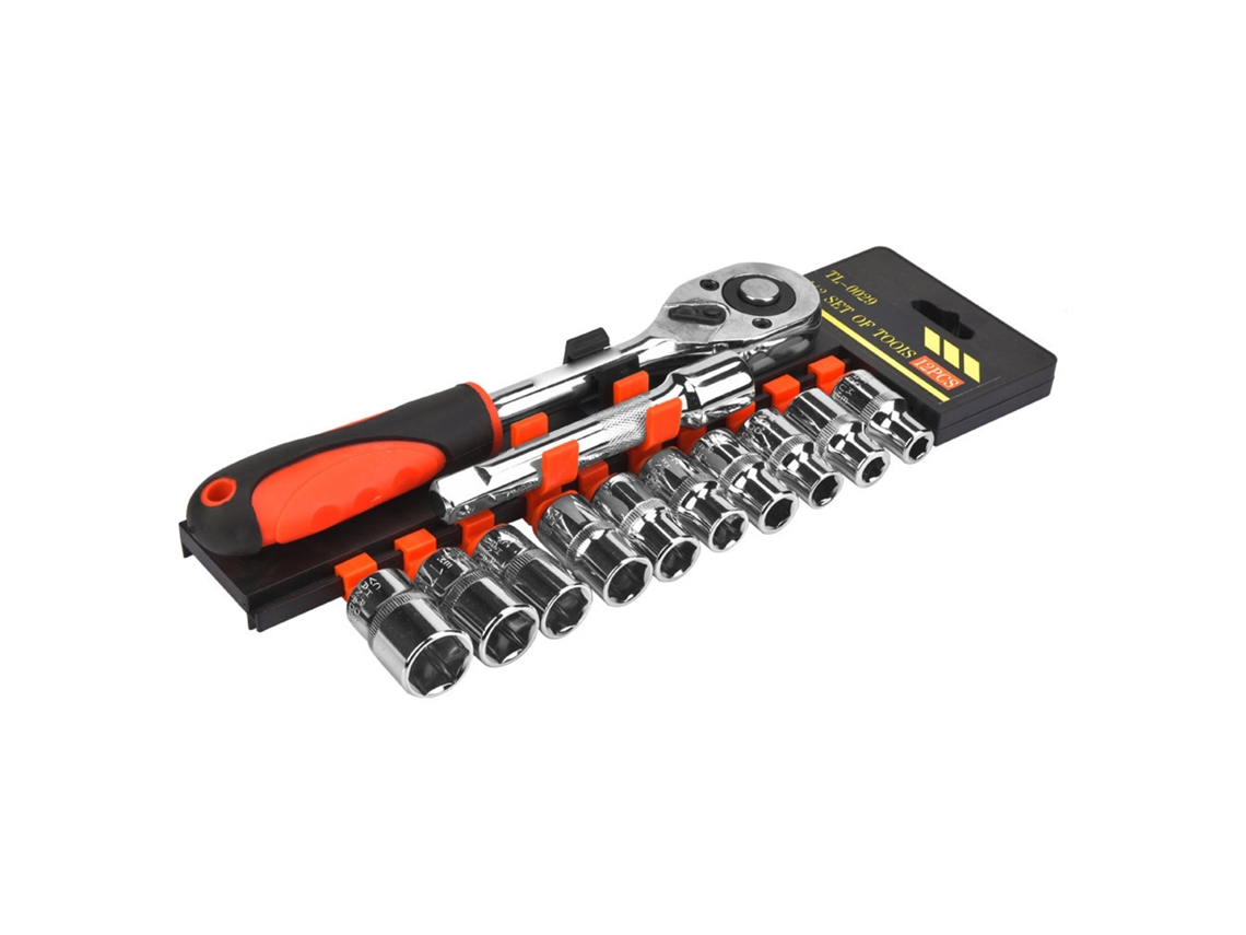 Kit de herramientas de 12 piezas con llave de tubo y vasos de 1/2" para reparaciones de bricolaje