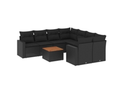 Conjunto 9 de sofás de jardín VIDAXL y cojines ratán sintético negro