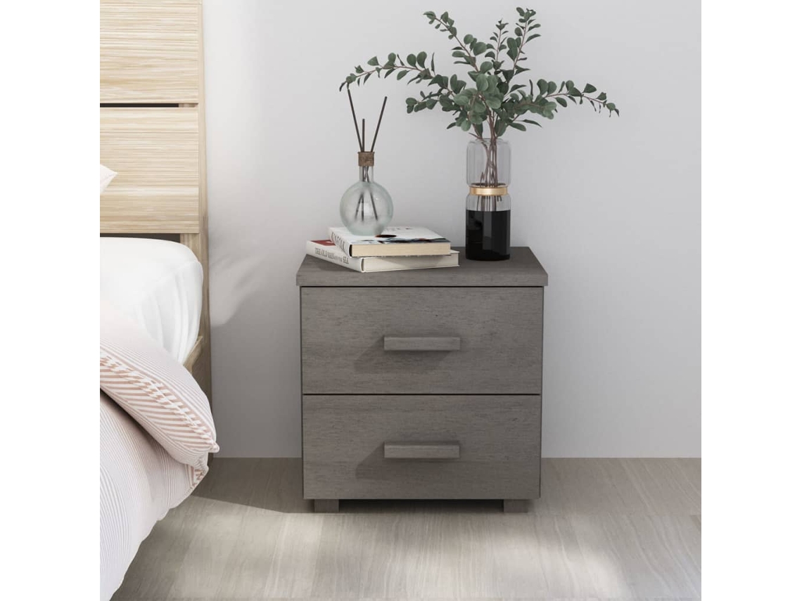 Mesa de Cabeceira LOVELY HOME Mesinha Hamar 40X35X44,5 Cm Pinho Maciço Cinza-Claro
