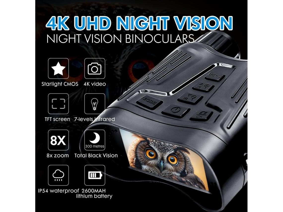 Gafas de visión nocturna, gafas infrarrojas, binoculares de visión nocturna 4K, telescopio de visión nocturna con zoom digital de 8x, binoculares Gusshious de pantalla grande HD.