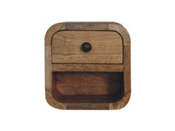 Cómoda Extra Mini de Madera Maciza con Acabado en Roble, con Compartimento Abierto, 1 Cajón y 1 Estante, Muebles Artesanales Marrón