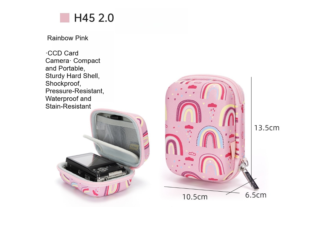 Bolsa pequeña, impermeable y resistente a impactos con revestimiento rígido de PU y colores degradados para cámaras digitales CCD. Rainbow Yunzii