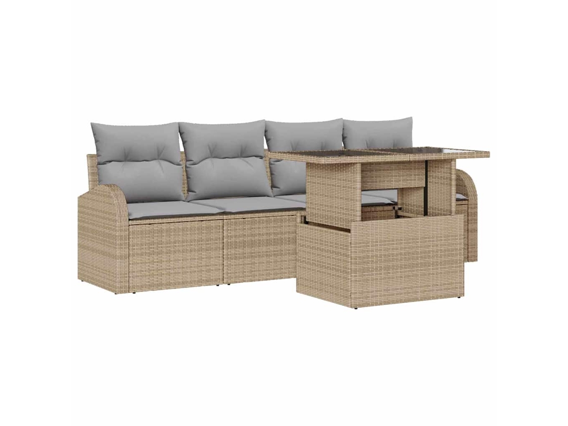 Maison Exclusive - Juego de sofás de jardín de ratán de polipropileno beige de 5 piezas