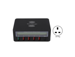 Cargador Rápido De Teléfonos Móviles De Múltiples Puertos Usb3.0 818 Con Carga Inalámbrica Negro