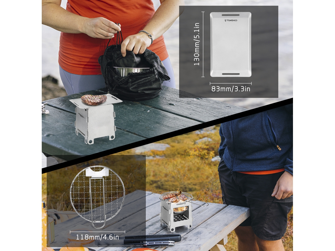 Kit De Cocina Para Acampar Con Estufa De Leña, Plancha Para Barbacoa Y Sartén Pequeña Para Acampar, Hacer Senderismo Y Picnics.