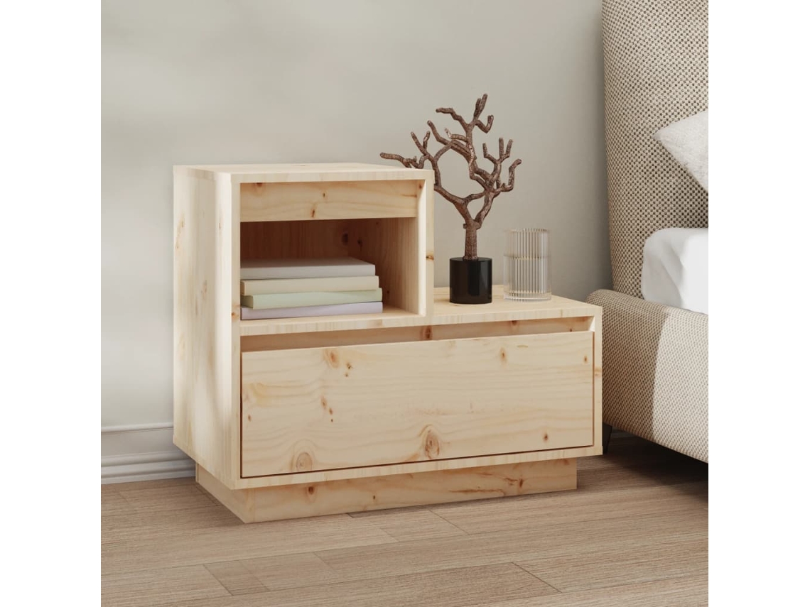 Mesita de Noche 60X34X51 Cm Madera de Pino Maciza