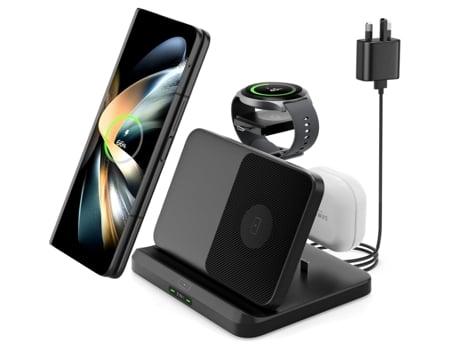 Estación de carga para Samsung 3 en 1 Soporte de cargador inalámbrico rápido plegable para Samsung S23/S22/S21/S20, Z Fold 5/4/3, Z Flip 5/4/3, CHR...