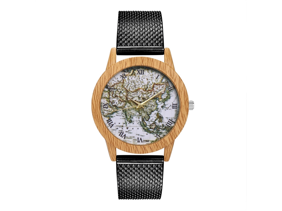 Reloj De Pulsera Unisex De Cuarzo Con Correa De Malla Negra Moderna.