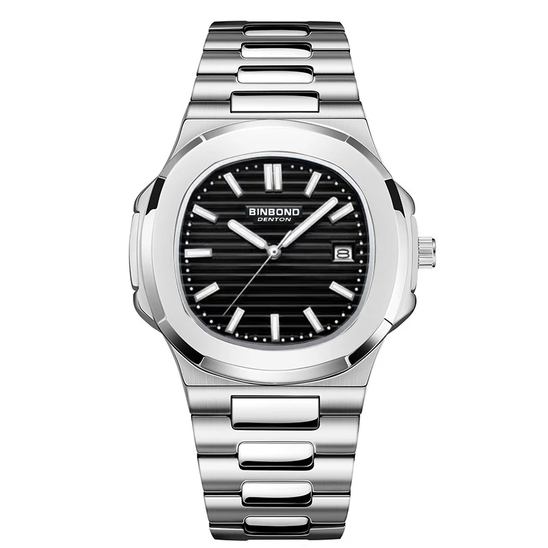 Reloj De Cuarzo De Lujo Para Hombre (plateado Y Negro), Resistente Al Agua, Con Indicador De Fecha, Ideal Para Negocios.