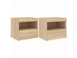 Maison Exclusive - Mesitas De Noche Con Luces Led 2 Uds Roble Sonoma 50x40x45 Cm