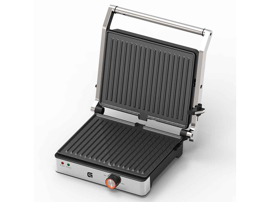 Grunkel Mini Grill Eléctrico - GRL-MARBLE - 1000W, apertura 180°, placas 23x14,5cm antiadherentes y bandeja recoge grasa extraíble