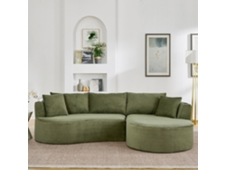 Sofá De 3 Plazas Con Chaise Longue Derecha, Terciopelo Acanalado, Portavasos, Cojines Incluidos, Comprimido Al Vacío, Color Verde